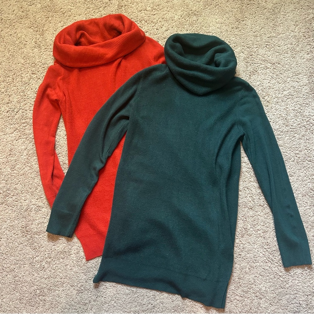 NWOT Bundle Studio Works Cowl Neck Long Sleeve Sweater Tunic Green Orange Small
